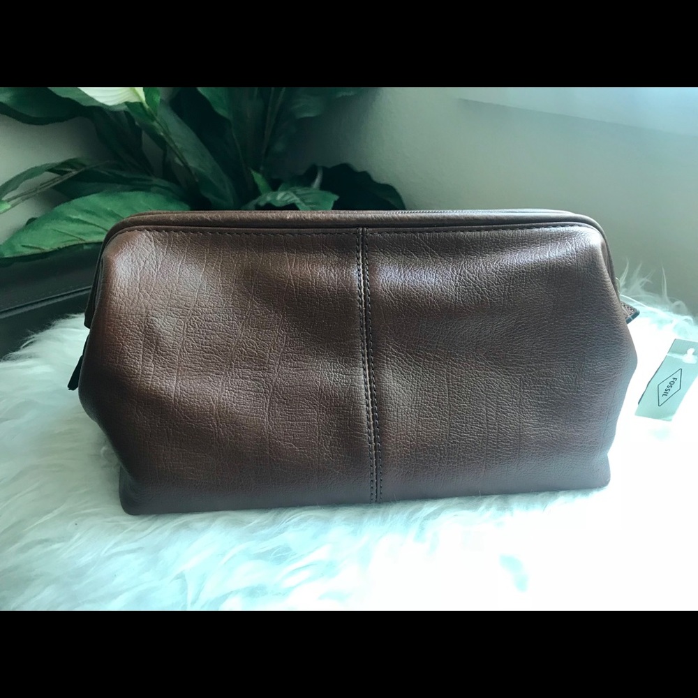 Leather Fossil Dopp Kit - cognac